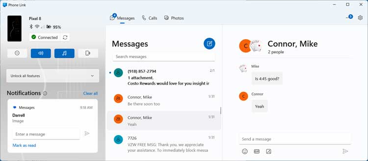 Windows Phone Link interface
