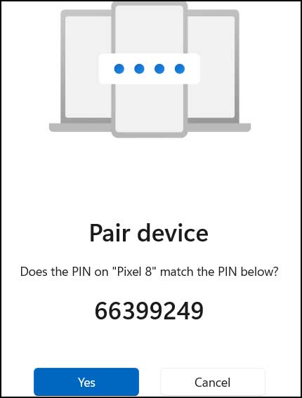 Windows Phone Link pair a device message
