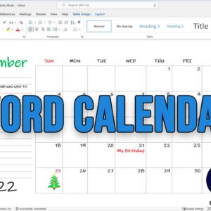 Word document with an editable calendar