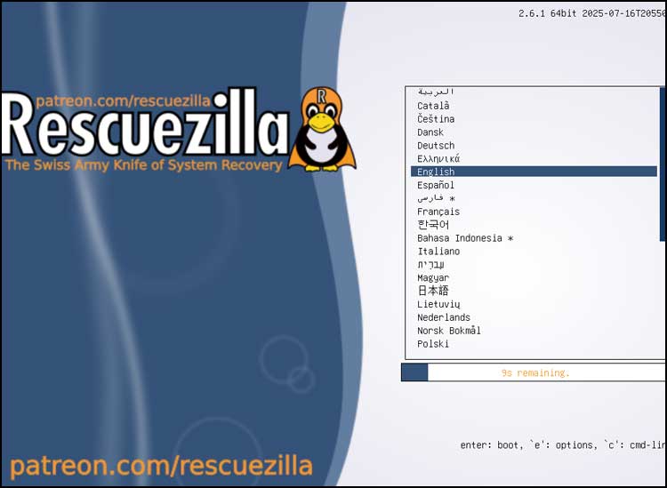 Rescuezilla Startup Screen