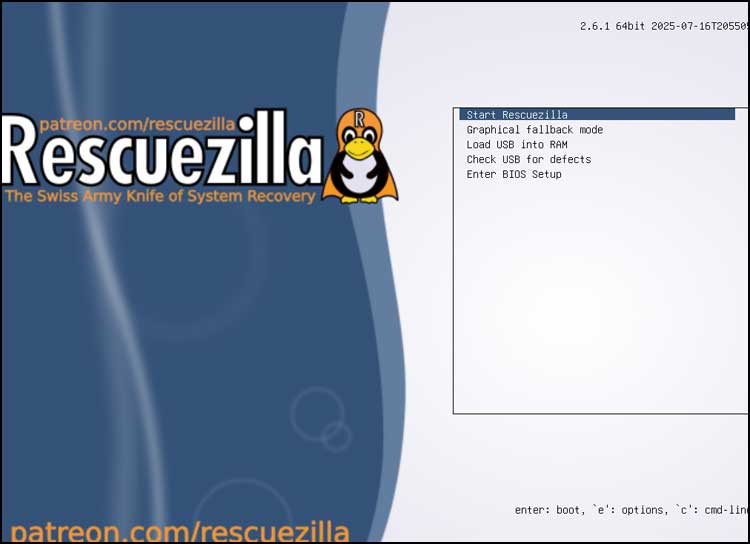 Rescuezilla Startup Screen