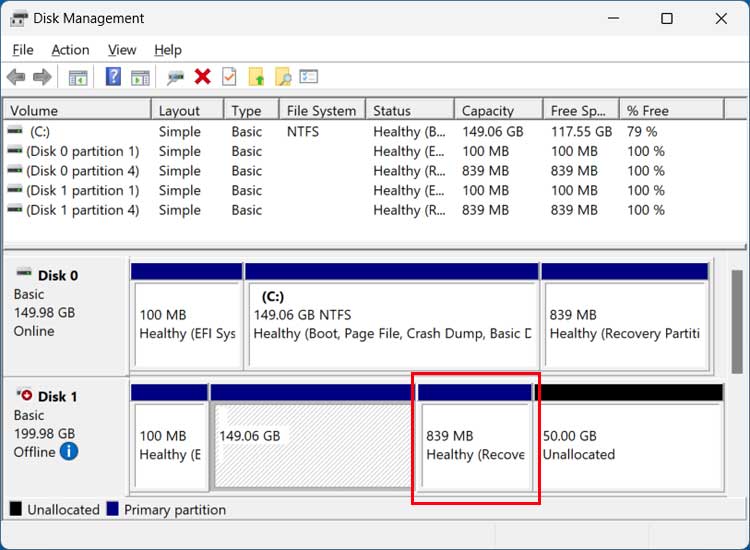 Disk Management cloned drive
