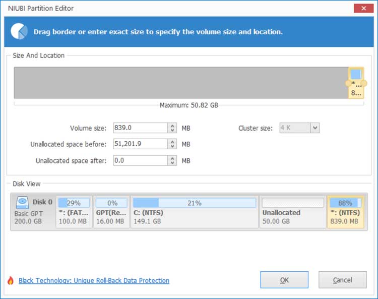 NIUBI Partition Editor move partition