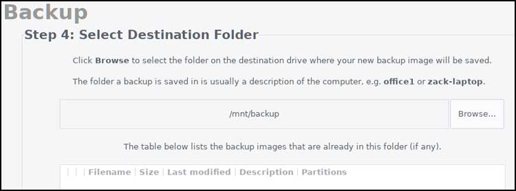 Rescuezilla select backup destination