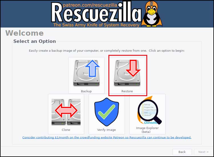 Rescuezilla restore backup