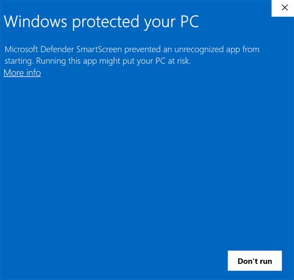 Microsoft Defender SmartScreen saying Windows protected your PC