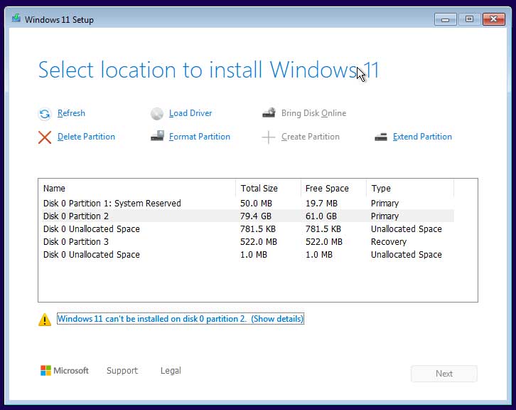 The selected disk has an MBR partition table