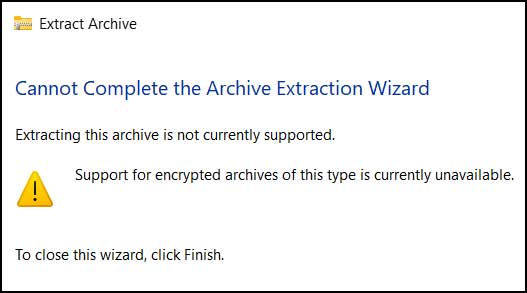 Cannot Complete the Archive Extraction Wizard