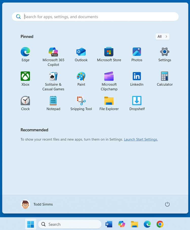 Windows 11 start menu