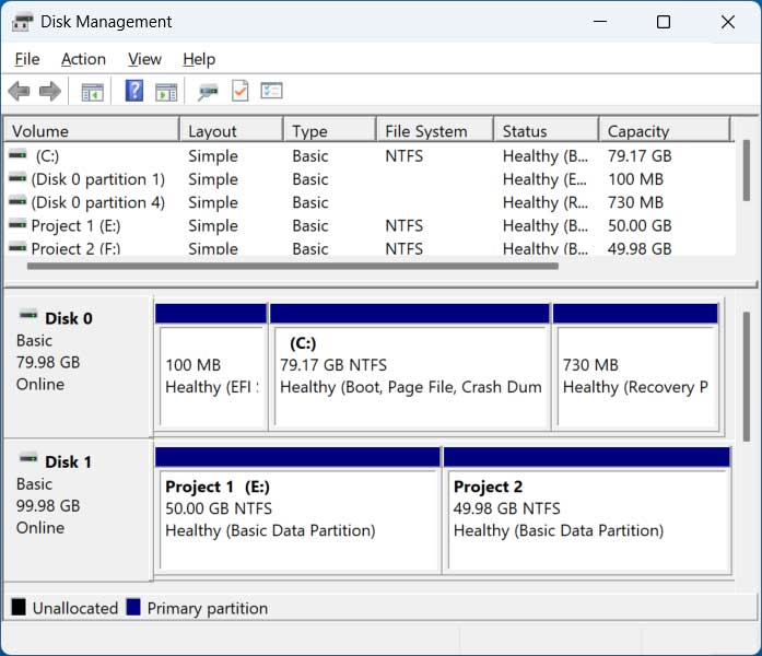 Windows Disk Management tool