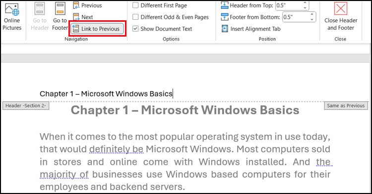 How to Add Individual Book Chapter Headers to a Word Document