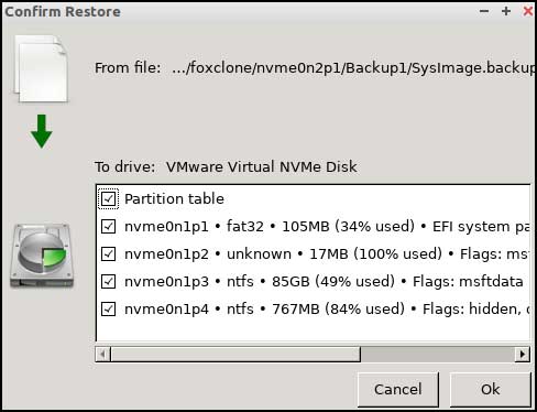 Restore confirmation box