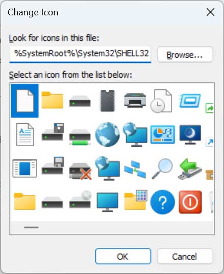Shortcut Properties Change Icon 