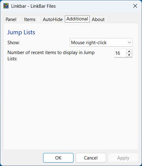 Linkbar Additional Settings