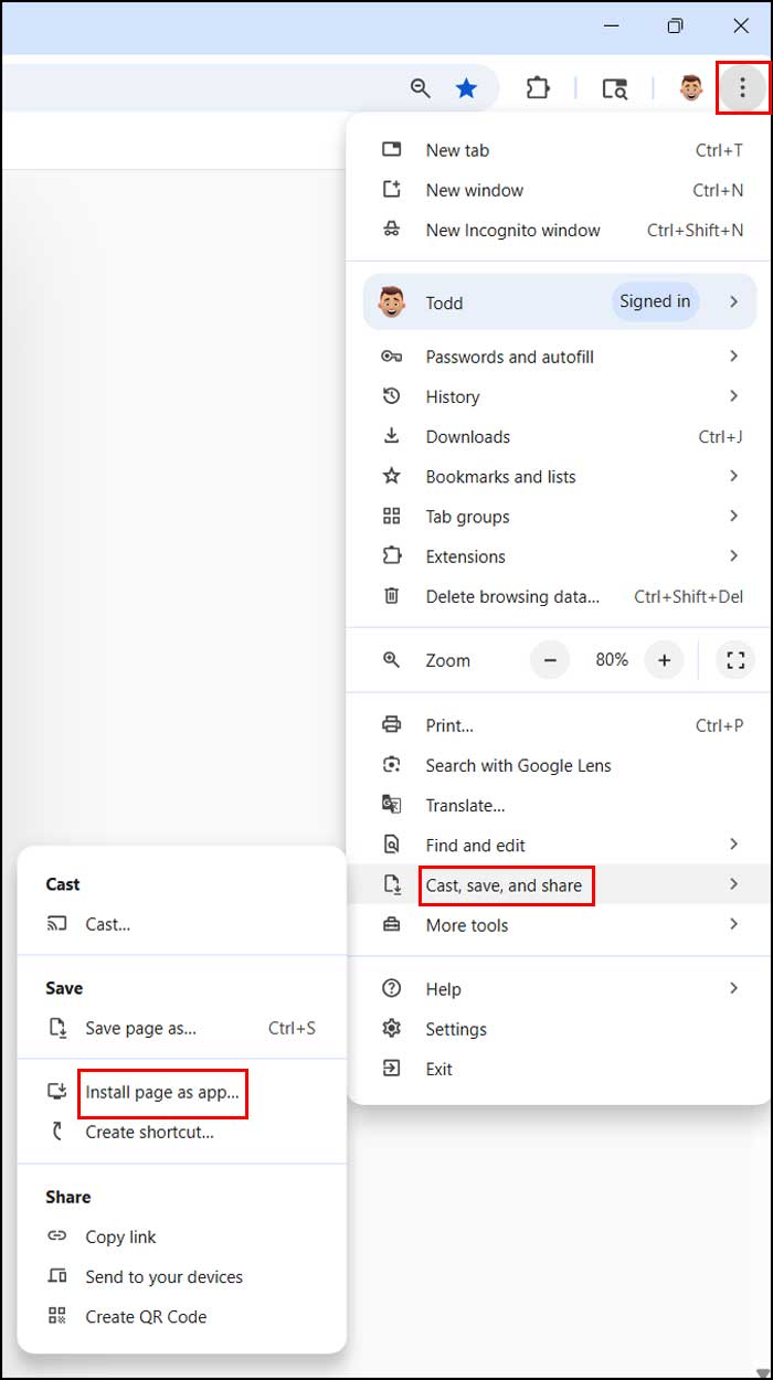 Creating a Windows Web App Shortcut to Your Website