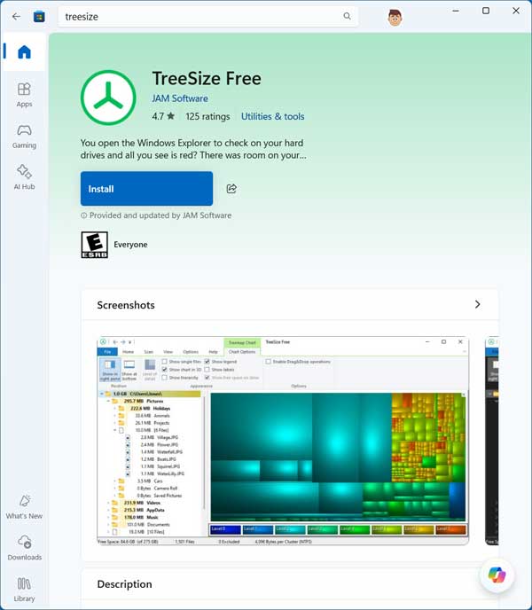 TreeSize Free Microsoft Store