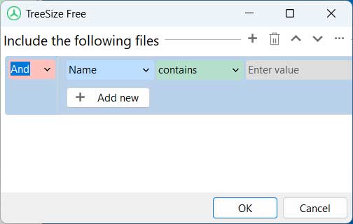TreeSize Free Filter option