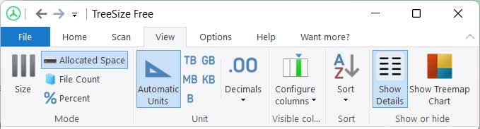 TreeSize Free View tab