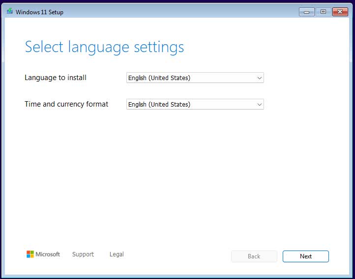 Windows 11 Installation Setup Screen