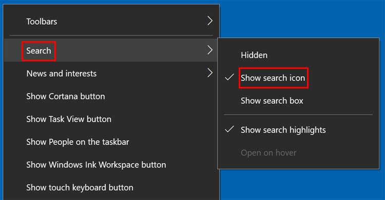 Change taskbar search icon