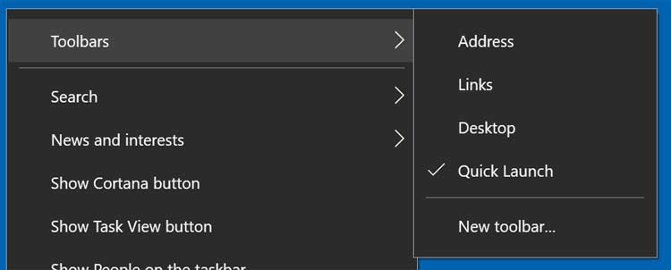 How to Add the Quick Launch Toolbar to the Windows 10 Taskbar