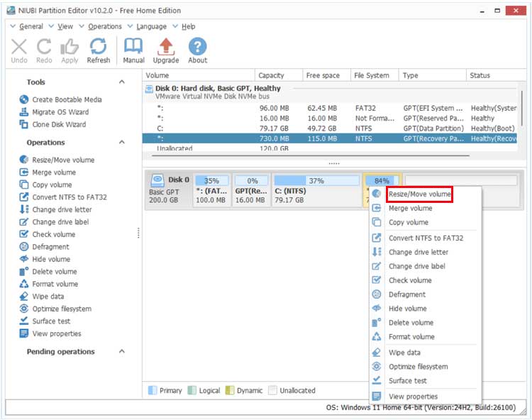 NIUBI Partition Editor move volume