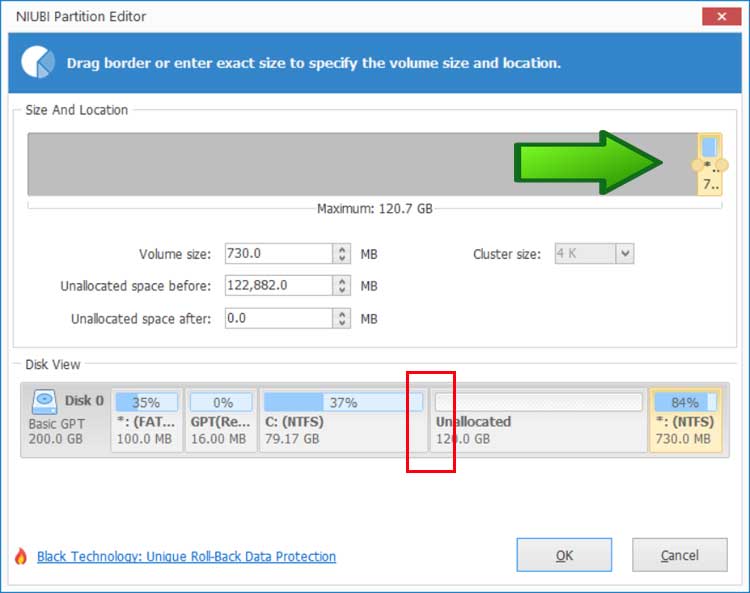 NIUBI Partition Editor move volume