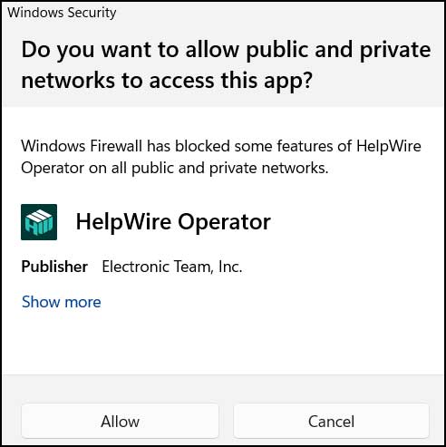 Allow HelpWire through Windows Firewall