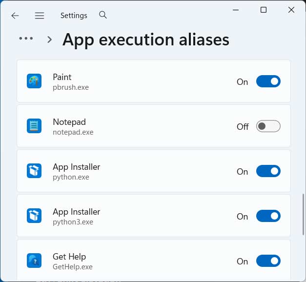 App execution aliases.