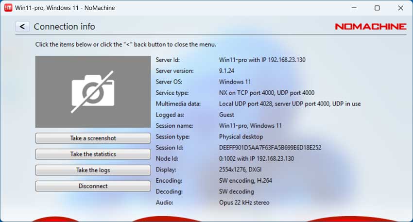 NoMachine connection options