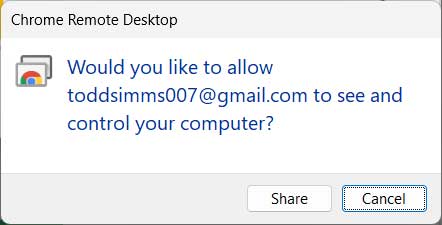 Chrome Remote Desktop popup