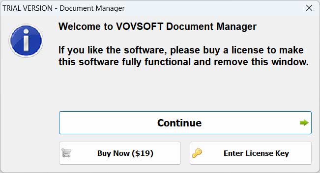 Vovsoft Document Manager Nag Screen