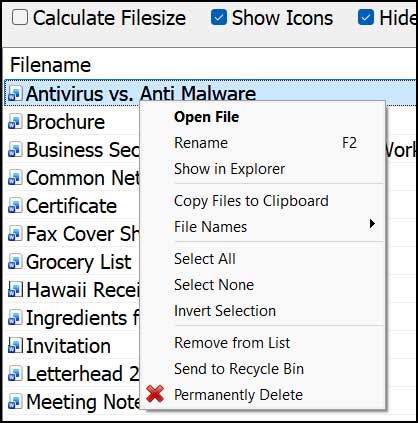 Document Manager Right Click Options