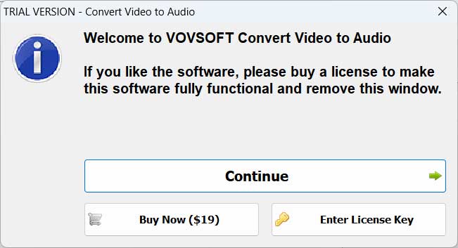 Convert Video to Audio nag screen