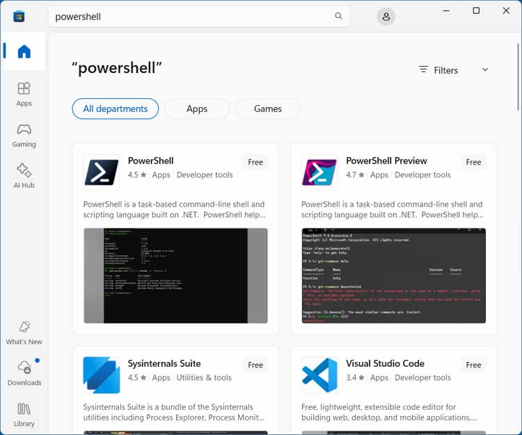 Download PowerShell from Microsoft Store