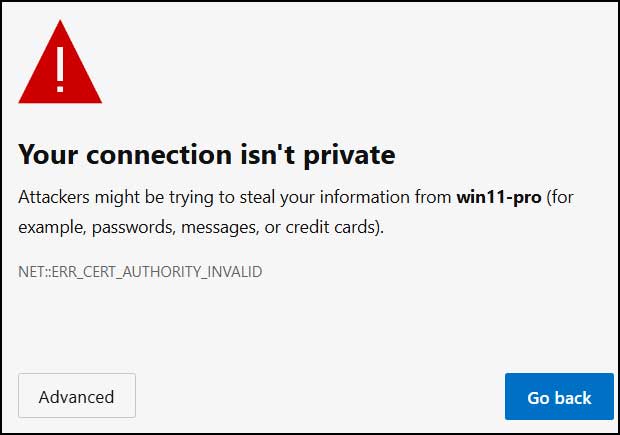 Your connection isn't private browser message