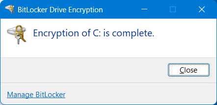 BitLocker encryption complete