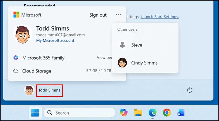 Log off, sign out, switch user in Windows