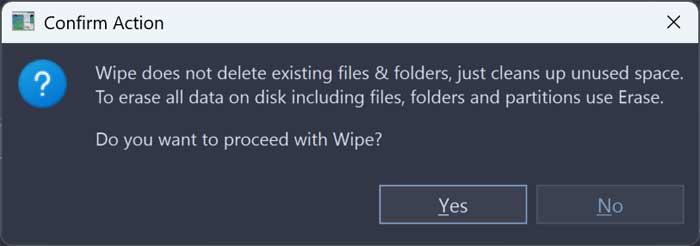 Disk wipe confirmation