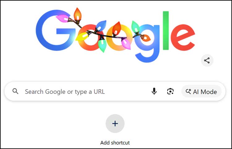 Google search box with Add Shortcut button