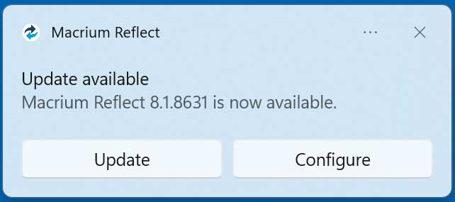 Macrium Reflect update Windows notification