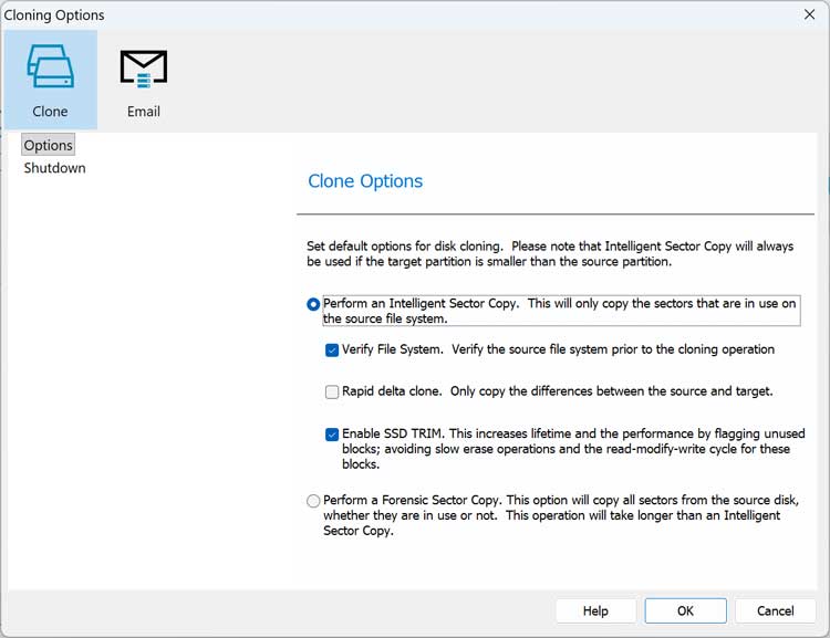 Macrium Reflect advanced options