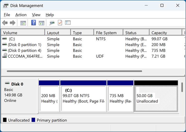 Disk Management unallocated space cant extend
