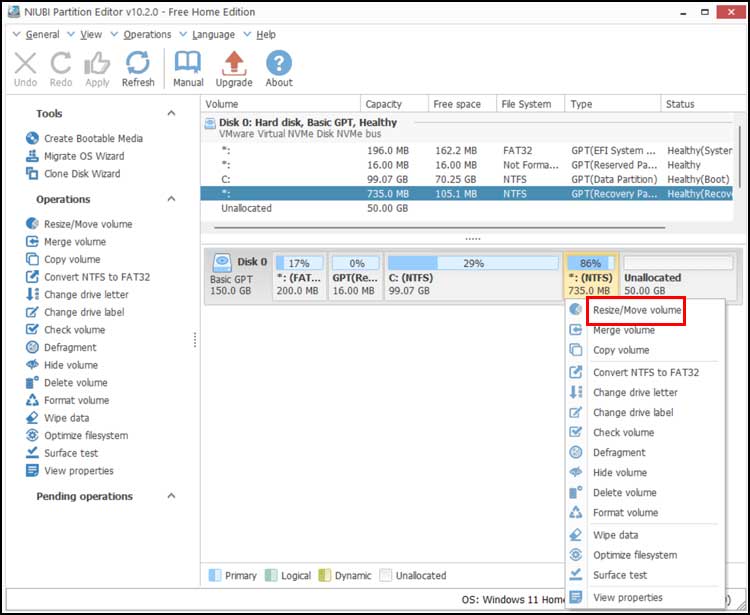 NIUBI Partition Editor move partition