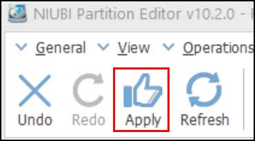 NIUBI Partition Editor Apply button