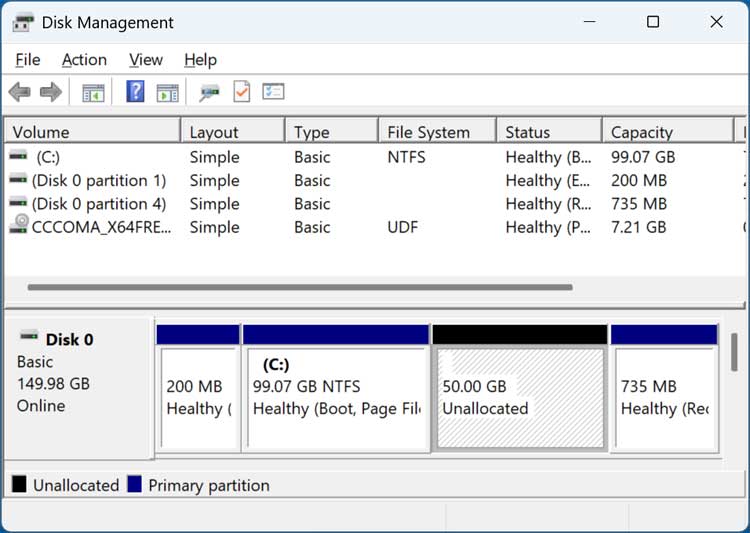 Disk Management extend C drive