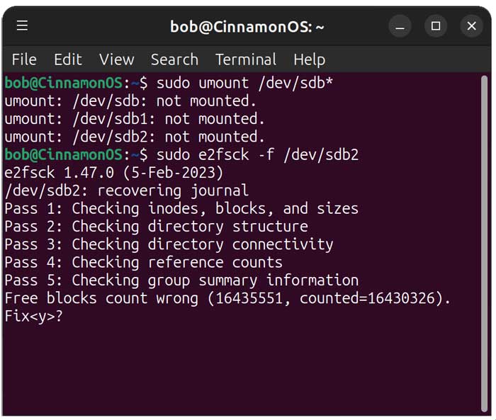Linux check disk e2fsck command