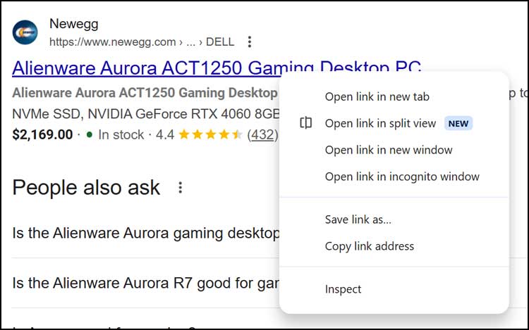 Right click link Open link in split view