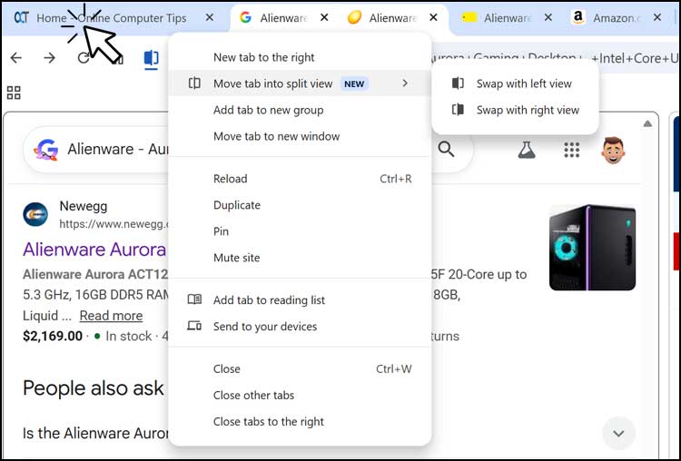 Chrome move tab into split view