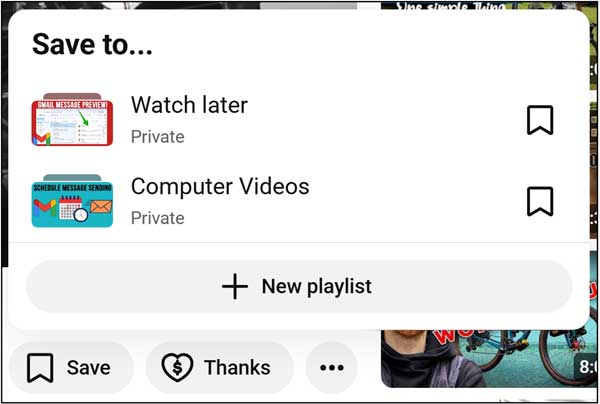 YouTube save video to playlist